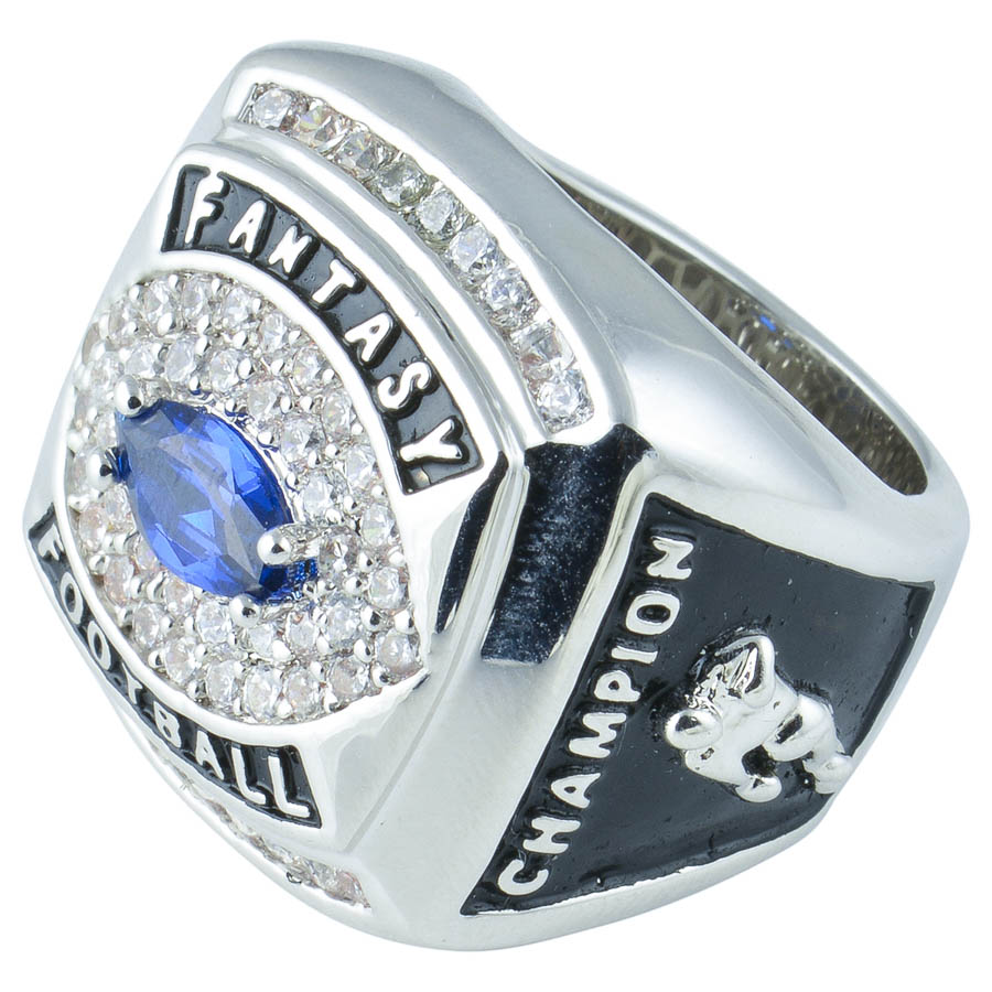 Fantasy Football Championship Trophy Ring Rhodium Plate & CZ Silver