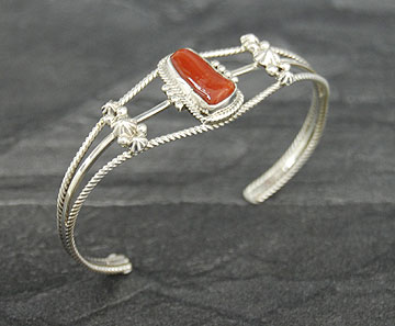 Sterling Silver Coral Cuff Rope Bracelet Jewelry  