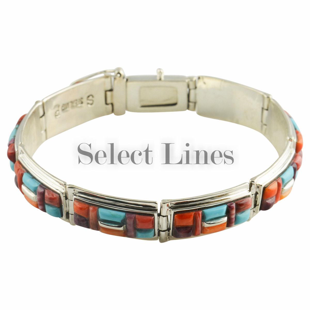 Sterling Silver Turquoise & Opal Inlay Link Bracelet  