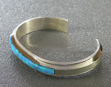 Native American Navajo Francilita Yazzie Sterling Silver Opal Cuff 