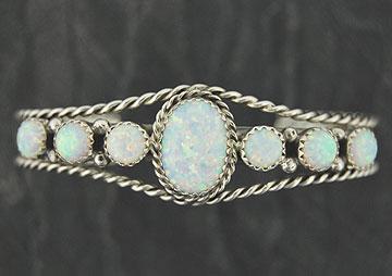   White Opal Rope Cuff Bracelet Native American Navajo Jewelry  