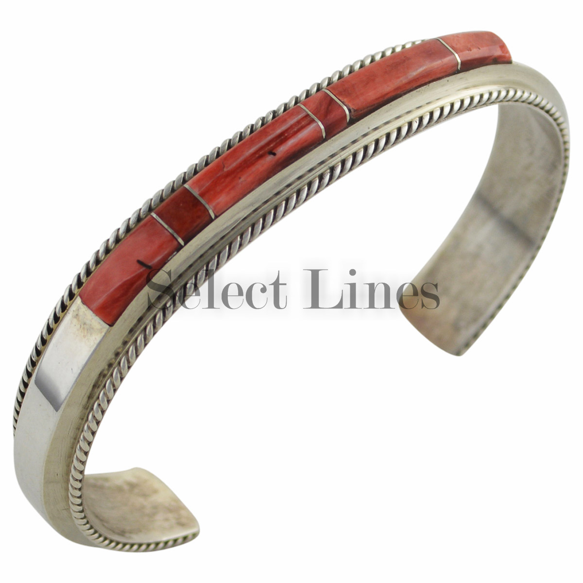   Red Spiny Oyster Shell Inlay Bracelet Navajo Sterling Silver  