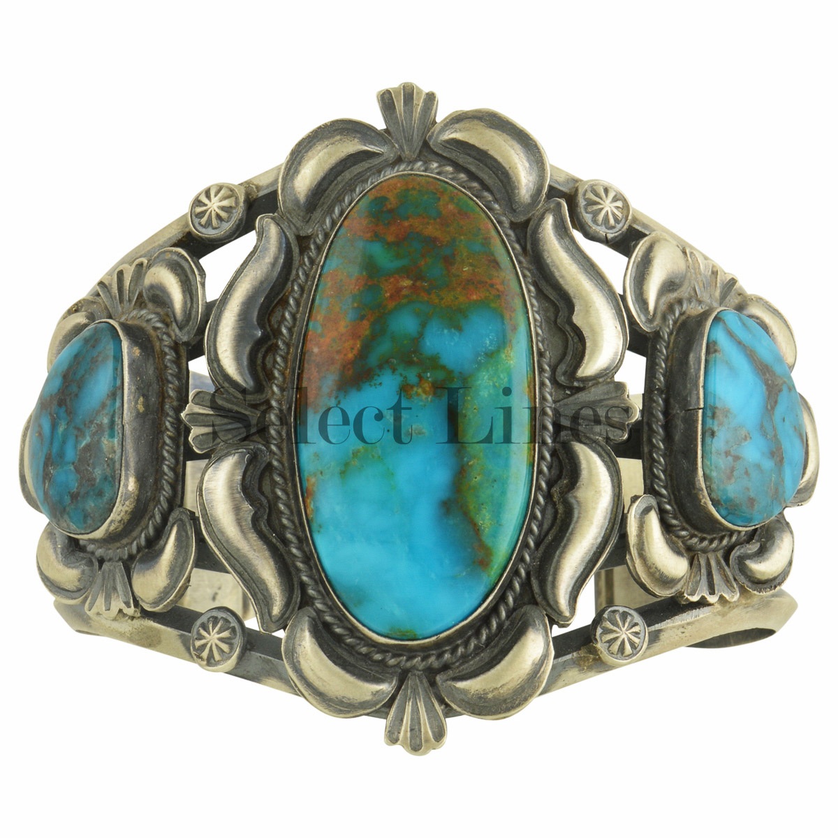 Robert Shakey Sterling Silver Kingman Turquoise 3 Stone Bracelet Navajo ...
