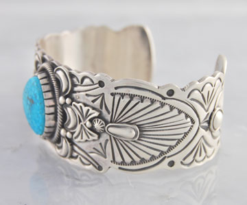 Navajo S. Tso Sterling Silver Kingman Grade AA Turquoise Bracelet