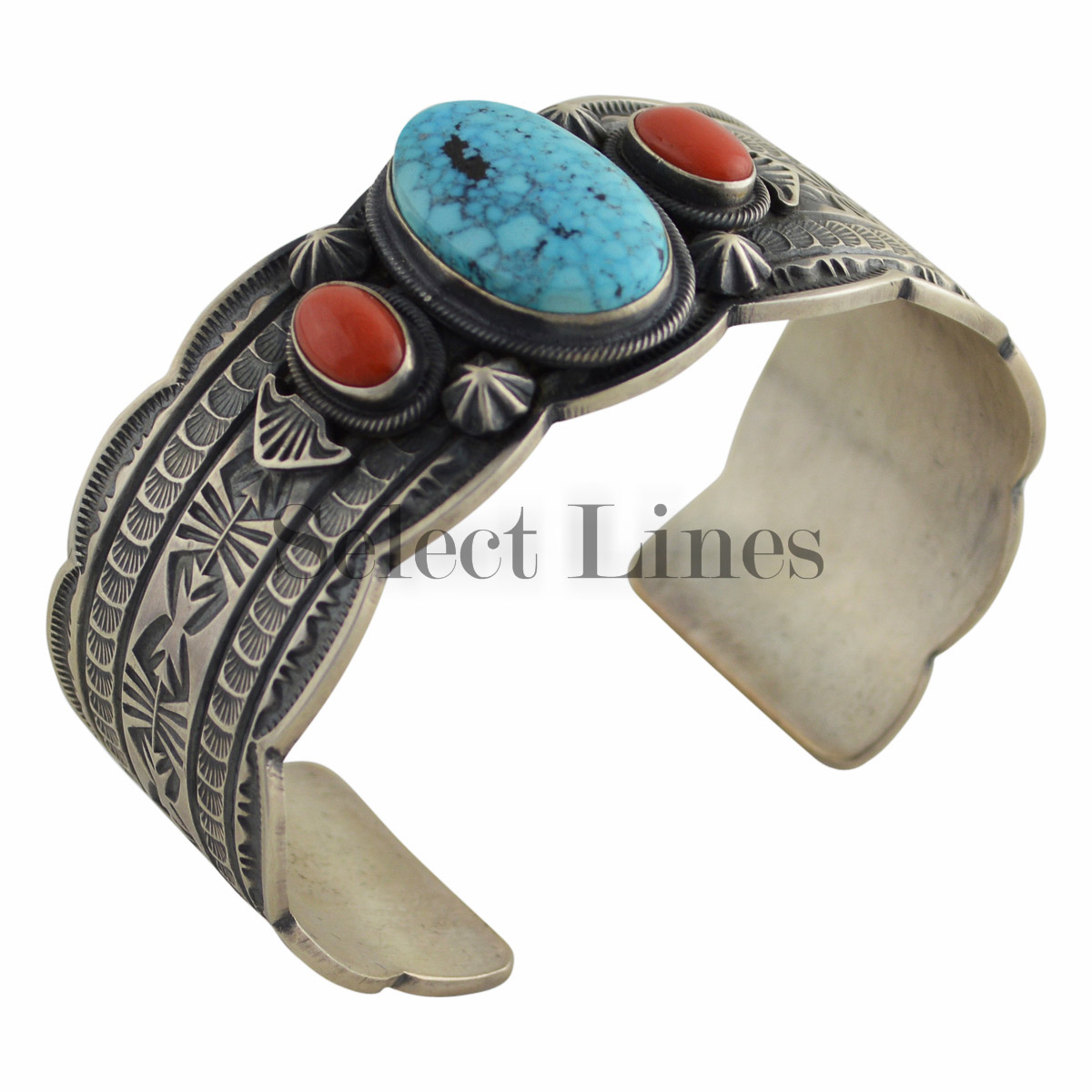 Raymond Delgarito Silver Turquoise Coral Cuff Bracelet  