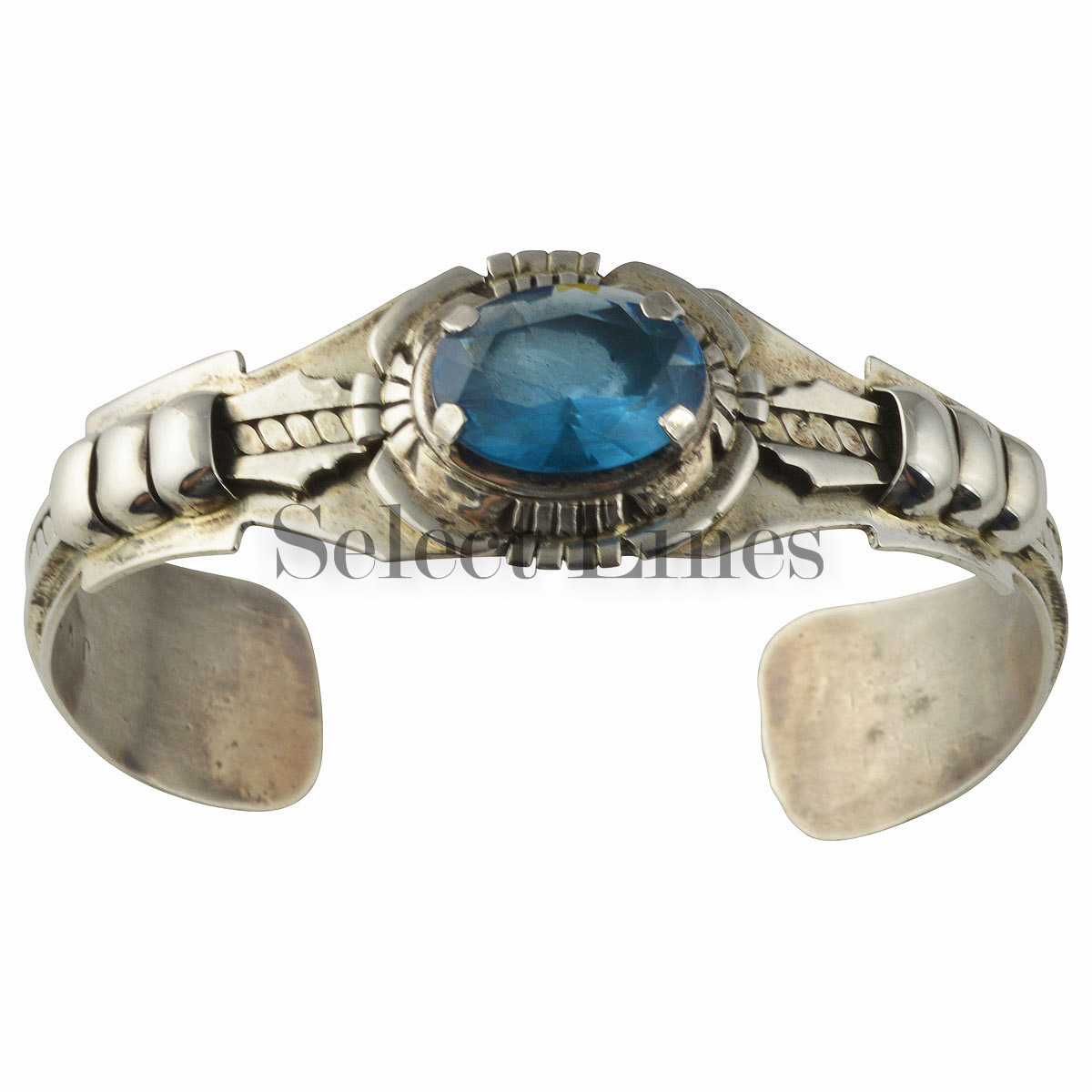 JW Toadlena Sterling Silver Simulated Blue Topaz Bracelet Native ...