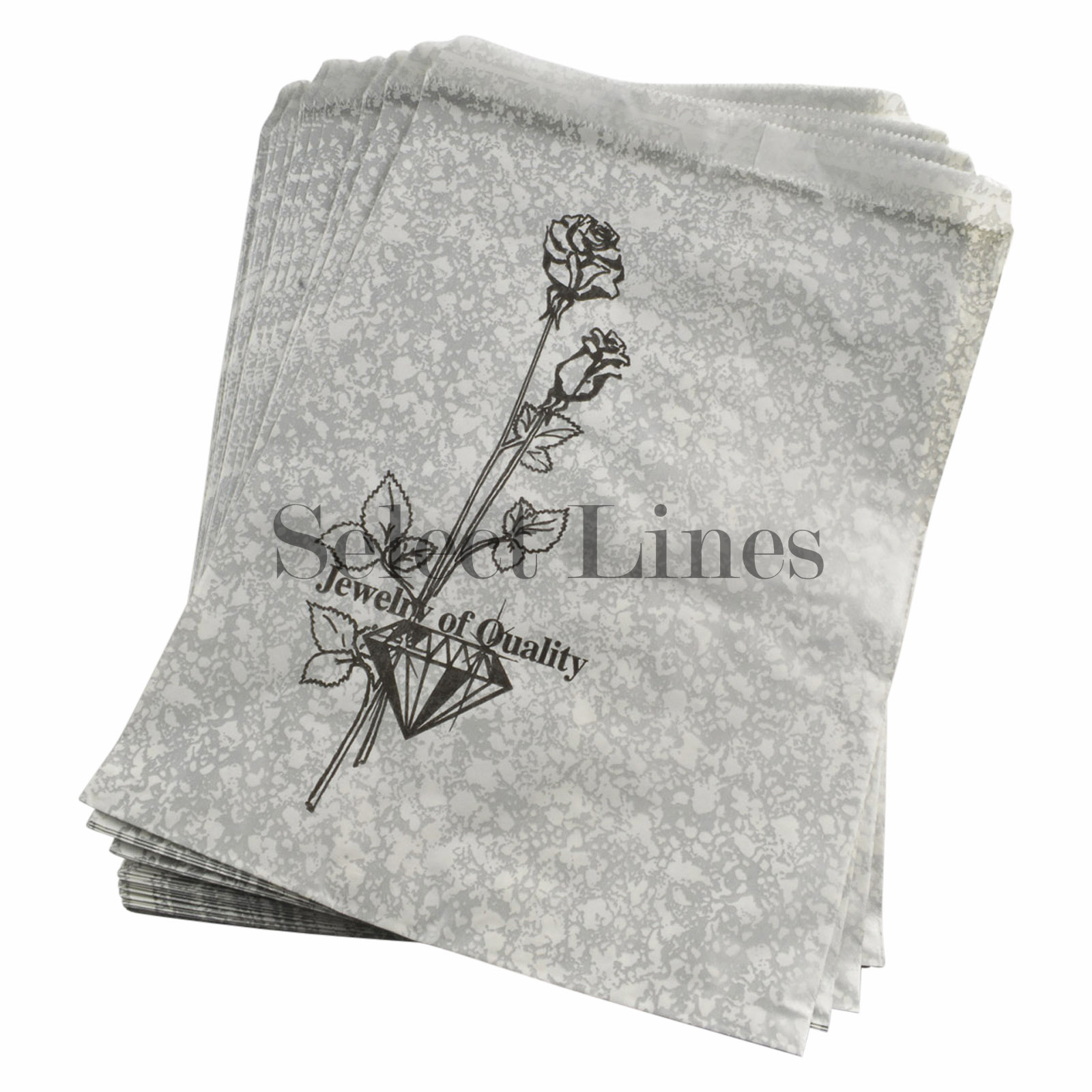 500 Silver Tone Rose Jewelry Paper Gift Bags 8.5 x 11  