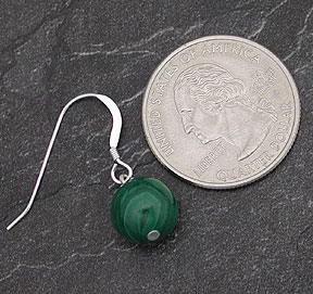 Sterling Silver Malachite Round Ball Dangle Earrings  