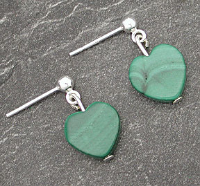 Sterling Silver Green Malachite Heart Post Earrings   