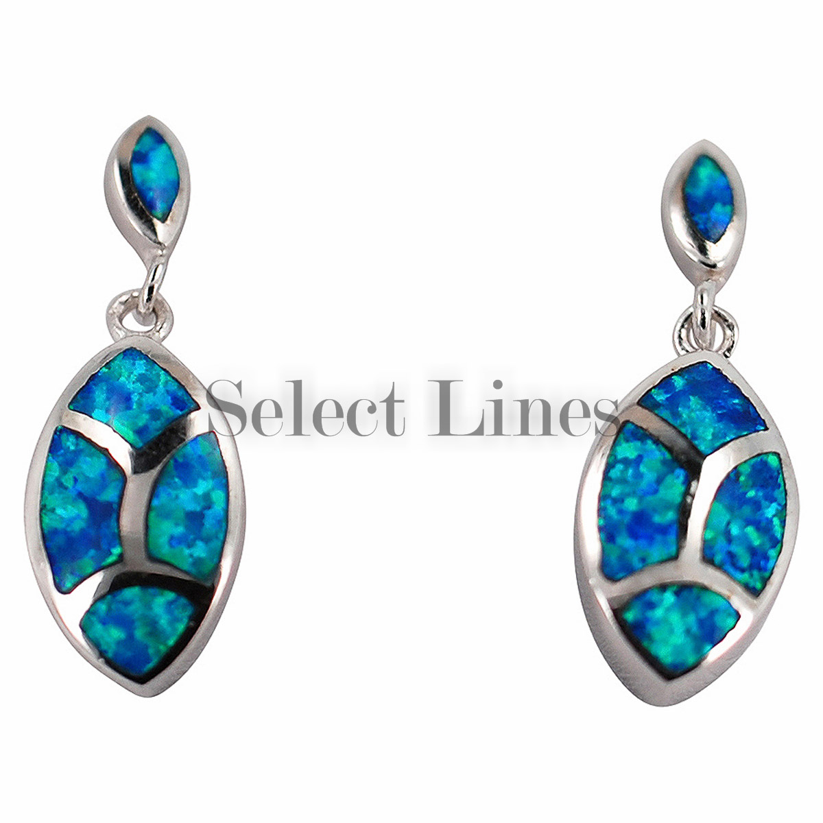 Sterling Silver Blue Opal Inlay Leaf Post Earrings 925  