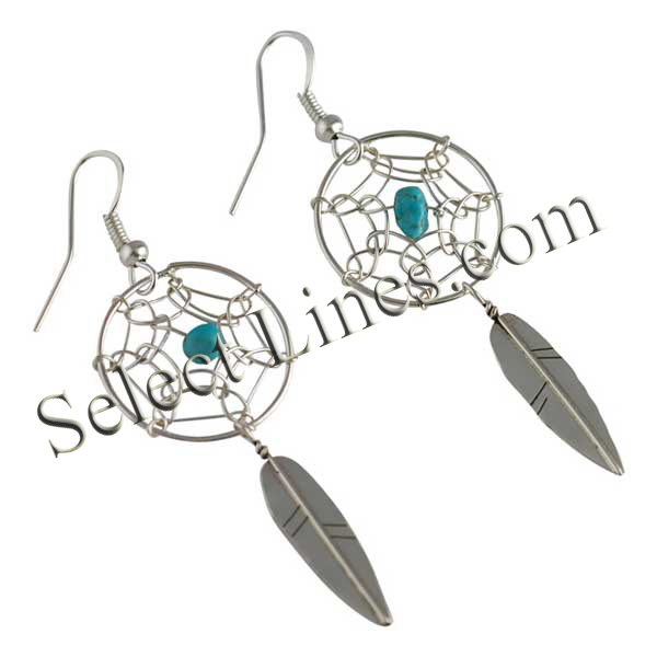  Arviso Sterling Silver Turquoise Dreamcatcher Earrings Navajo