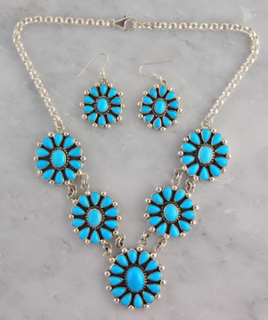 Paul Livingston Turquoise Cluster Necklace Earrings
