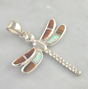 Sterling Silver Tiger Eye & Opal Dragonfly Pendant  