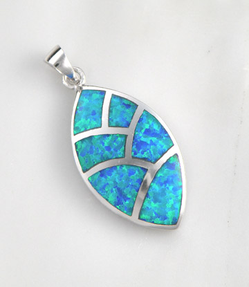 Sterling Silver Blue Opal Leaf Shape Necklace Pendant  