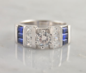 Sterling Silver Brilliant Cut Sapphire CZ Stone Ring