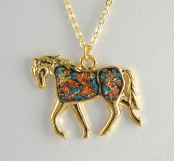 Rainbow Flake 14k Gold Plated Turquoise Horse Necklace Jewelry  